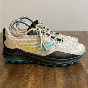 Saucony Peregrine 12 Trail Shoes - Beige Blue Yellow Womens Size 8